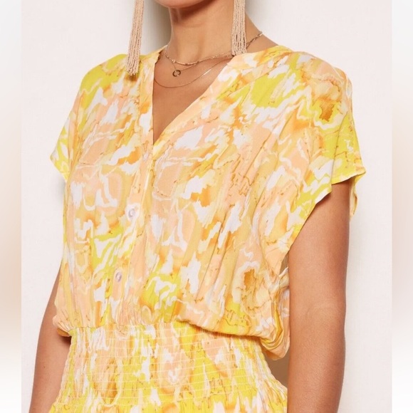 Tart Sundress Size S Drop Waist Button Down Vibrant Yellow V neck - Picture 3 of 9